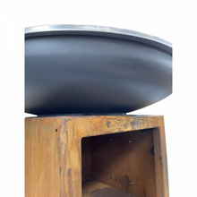 Charger l&#39;image dans la galerie, Brasero Premium rond sur meuble acier corten diamètre 100 cm
